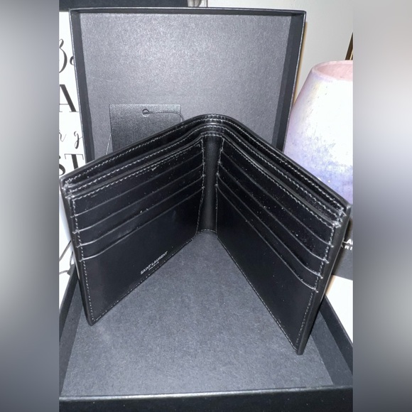 YSL black leather mens wallet! Comes with box, tags, & paperwork in photos! - Picture 6 of 15